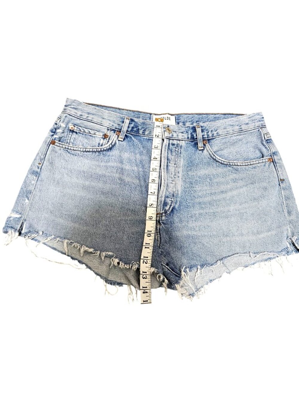 Agolde Women's Distressed High-Waist Denim Shorts With Frayed Hem Button Fly And - Picture 14 of 15